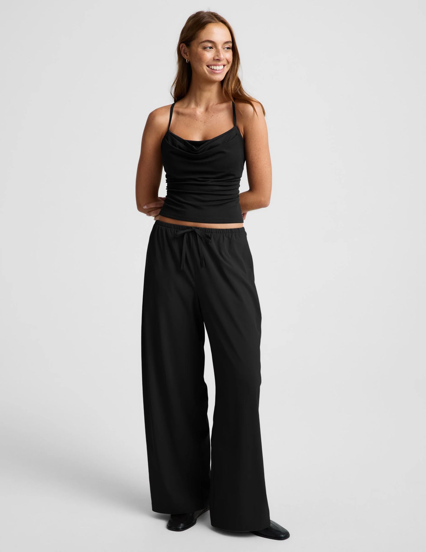 BEYOND YOGA COWL NECK TANK BLACK