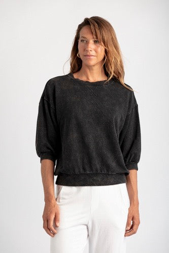 MILA ORGANIC BAMBOO 3/4 SLEEVE SWEATSHIRT VINTAGE BLACK
