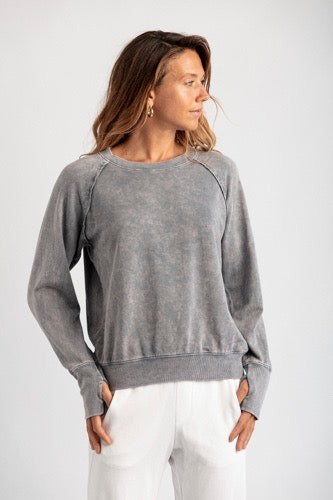 MILA ORGANIC BAMBOO RAW EDGE LONG SLEEVE SWEATSHIRT MARBLE
