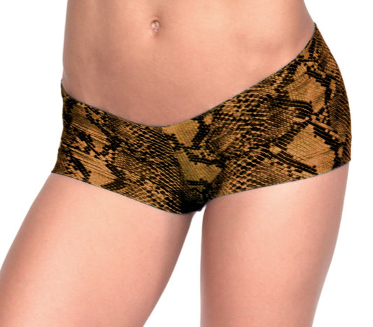 ELISABETTA ROGIANI SNAKE PRINT EARTH BUTI LOW RISE MINI SHORTS
