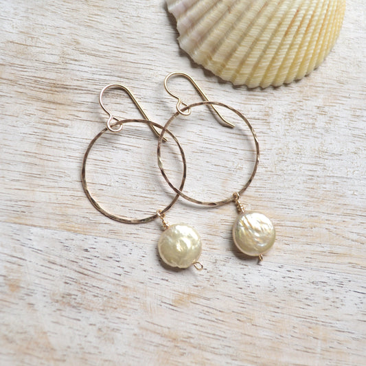 SALTY BUT SWEET Champagne Pearl Hoop Earrings