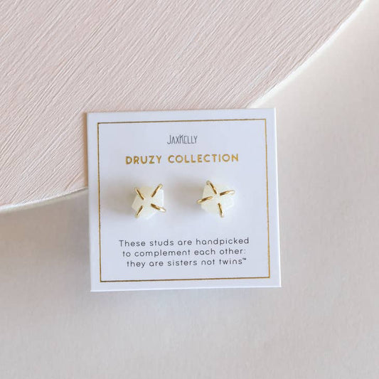 JAXKELLY DRUZY PRONG WHITE EARRINGS