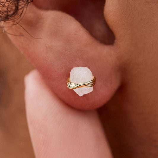 PURA VIDA RAW CLEAR QUARTZ STUD EARRINGS