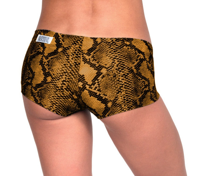 ELISABETTA ROGIANI SNAKE PRINT EARTH BUTI LOW RISE MINI SHORTS