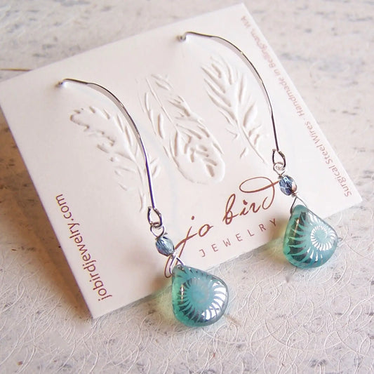 JO BIRD Lenka's Drops Earrings-Etched Aqua Blue Transparent