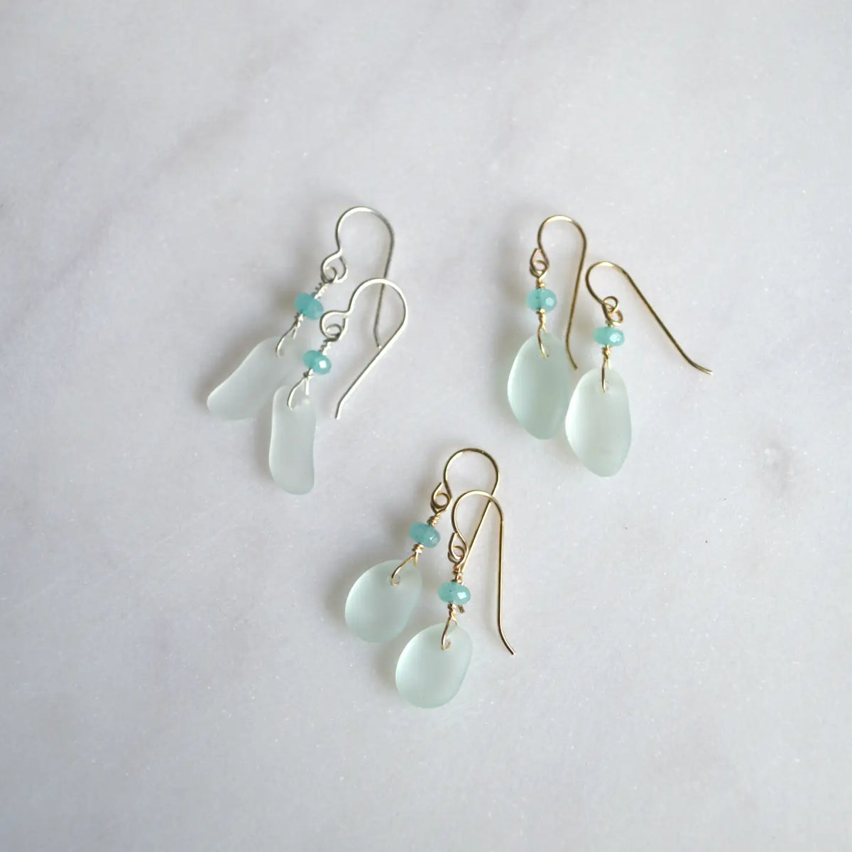 SALTY BUT SWEET TINY SEA FOAM GLASS EARRINGS GOLD OR SILVER