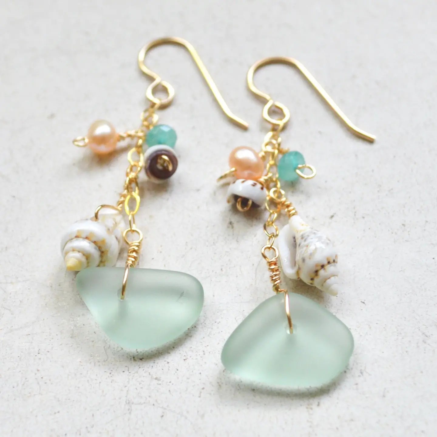 SALTY BUT SWEET Sea Foam Glass and Puka Shell Earrings