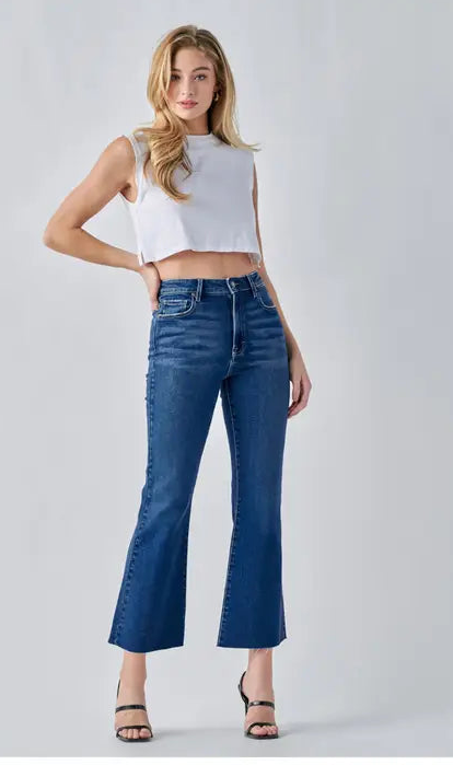 HIDDEN JEAN HAPPI HIGH RISE CROP FLARE DARK BLUE