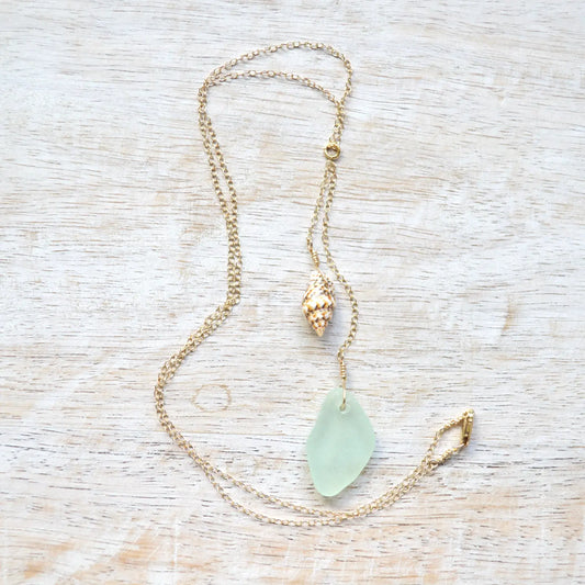 SALTY BUT SWEETSea Glass Shell Necklace in Gold 16" or 18"
