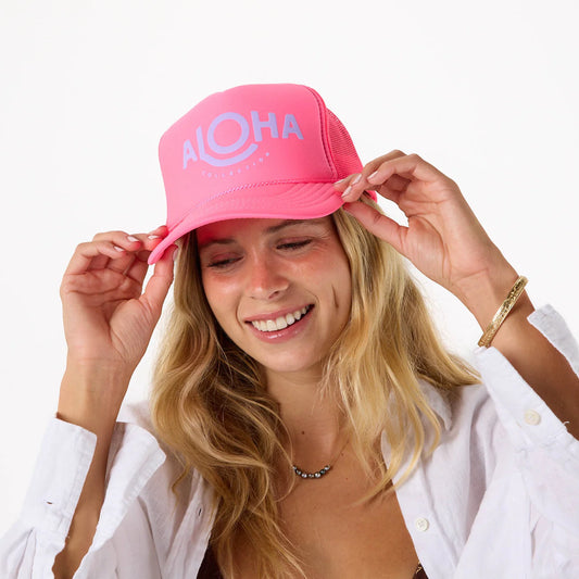 ALOHA COLLECTION ALOHA TRUCKER HAT NEON PINK 1