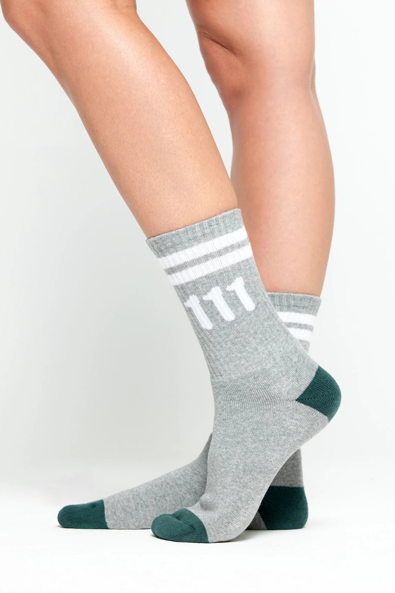SPIRITUAL GANGSTER 111 CREW SOCK HEATHER GREY WHITE RETRO GREEN