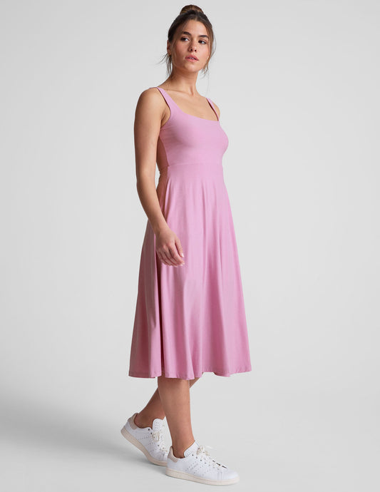 BEYOND YOGA FEATHERWEIGHT AT THE READY SQUARE NECK DRESS PINK HAZE HEATHER