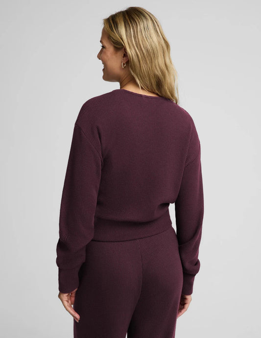 BEYOND YOGA REST DAY WAFFLE WRAP PULLOVER CABERNET 1