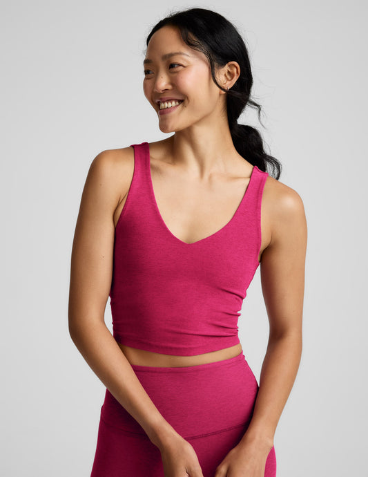 BEYOND YOGA SPACEDYE GOOD DAY CROPPED TANK BERRY RED HEATHER