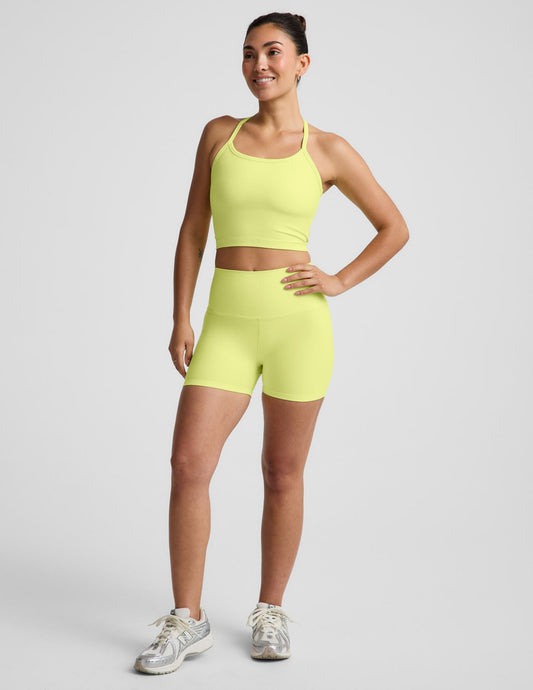 BEYOND YOGA SPACEDYE KEEP PACE 3" SHORT ELECTRIC LIME HEATHER