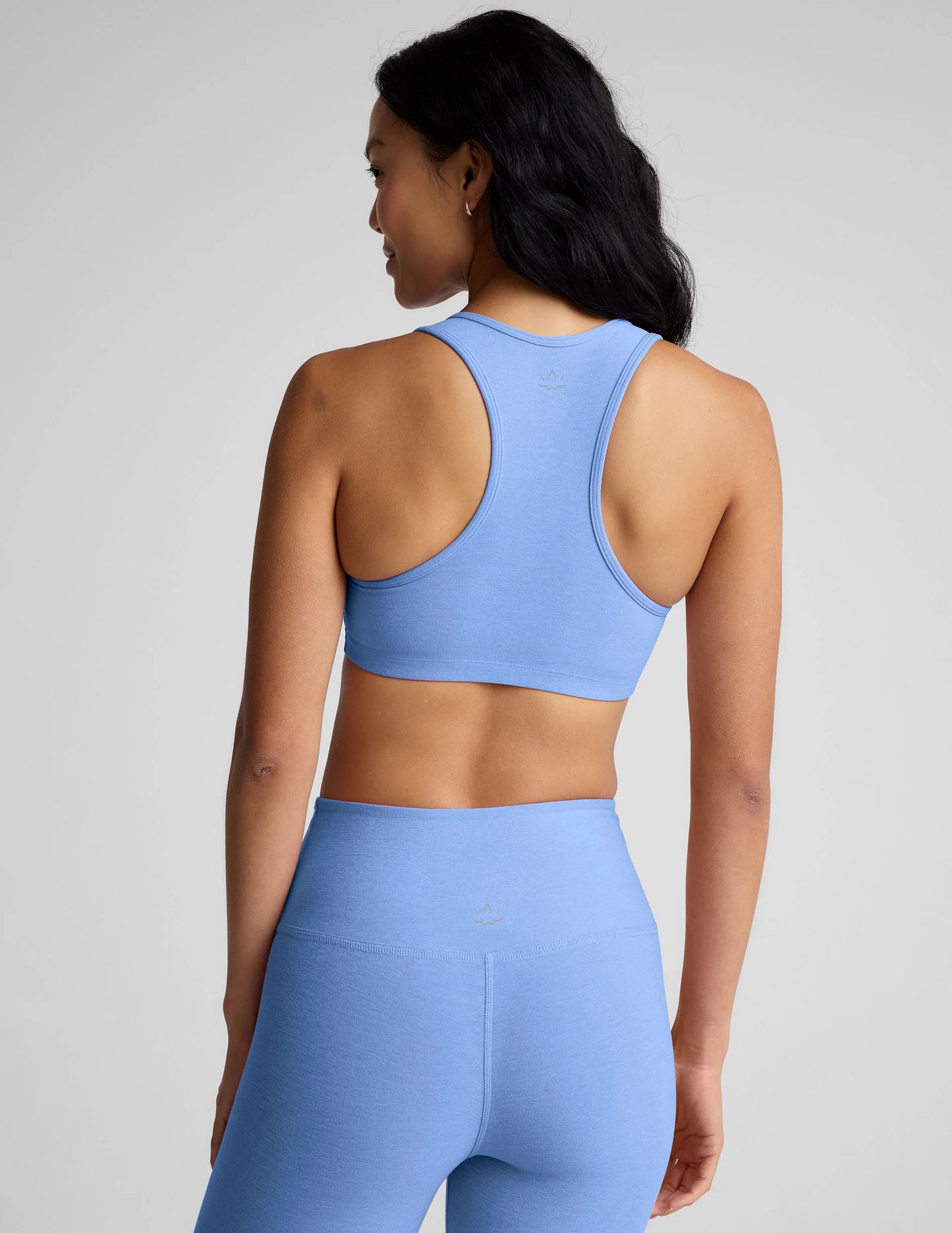 BEYOND YOGA SPACEDYE LIFT YOUR SPIRITS BRA FLOWER BLUE HEATHER