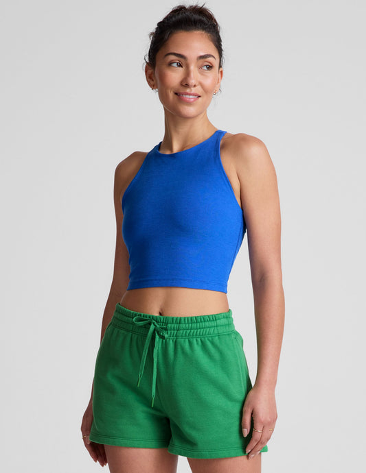 BEYOND YOGA SPACEDYE REFOCUS CROPPED TANK COURT BLUE HEATHER