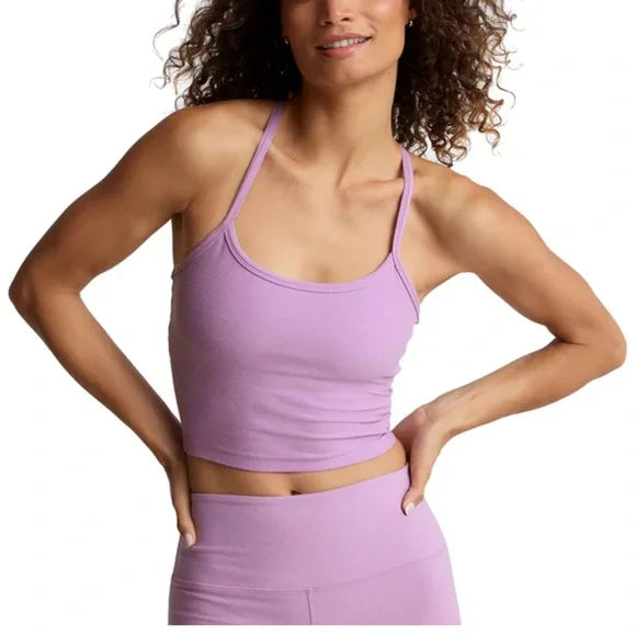 BEYOND YOGA SPACEDYE SLIM RACERBACK CROPPED TANK BRIGHT IRIS HEATHER