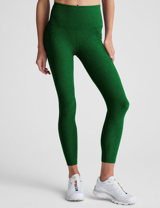 BEYOND YOGA SPACE DYE OUT OF POCKET HIGH WAISTED MIDI LEGGING SUMMER THYME GREEN HEATHER