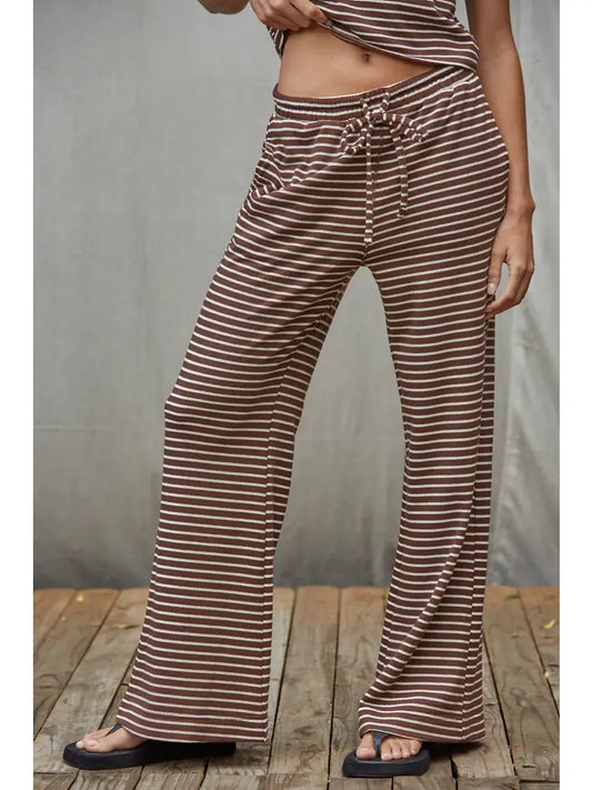 BY TOGETHER KNIT COTTON STRIPED FLARE PANT BROWNIES AND CREAM