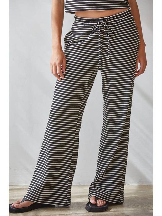 BY TOGETHER KNIT STRIPED FLARE PANT BLACK IVORY