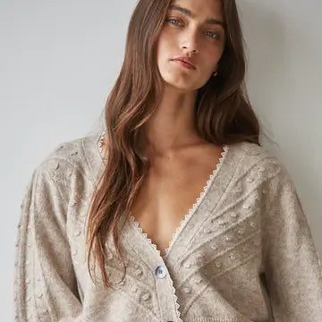 BY TOGETHER KNIT SWEATER COTTON ACRYLIC V-NECK LONG SLEEVE CARDIGAN MOCHA