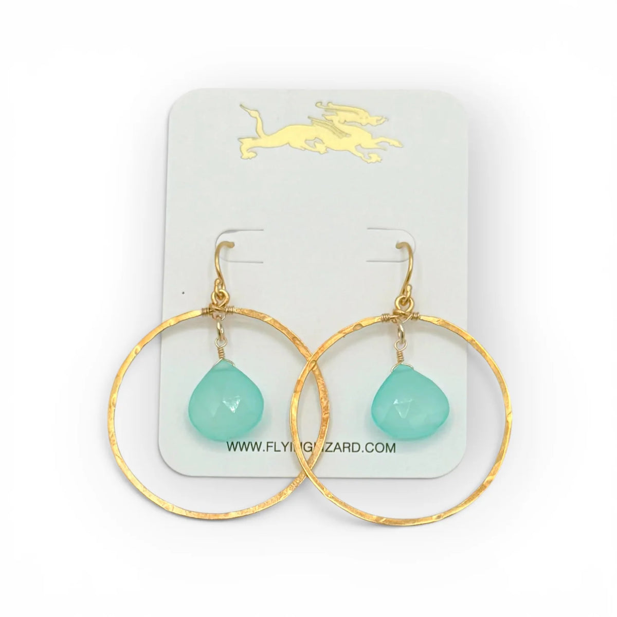 FLYING LIZARD DESIGN GEMSTONE DROP EARRINGS LIGHT AQUA