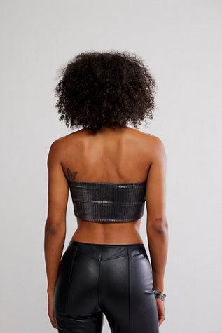 FREE PEOPLE AMELIA FOIL BANDEAU TOP BLACK COMBO