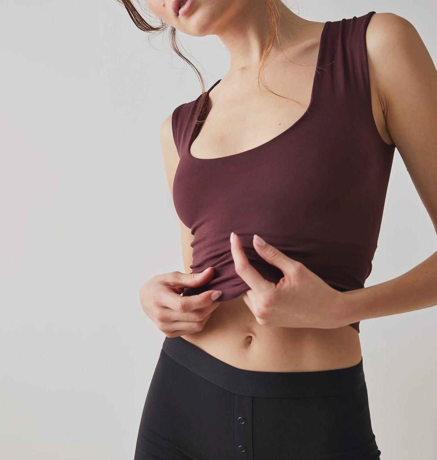 FREE PEOPLE CLEAN LINES MUSCLE CAMI CHOCOLATE MERLOT