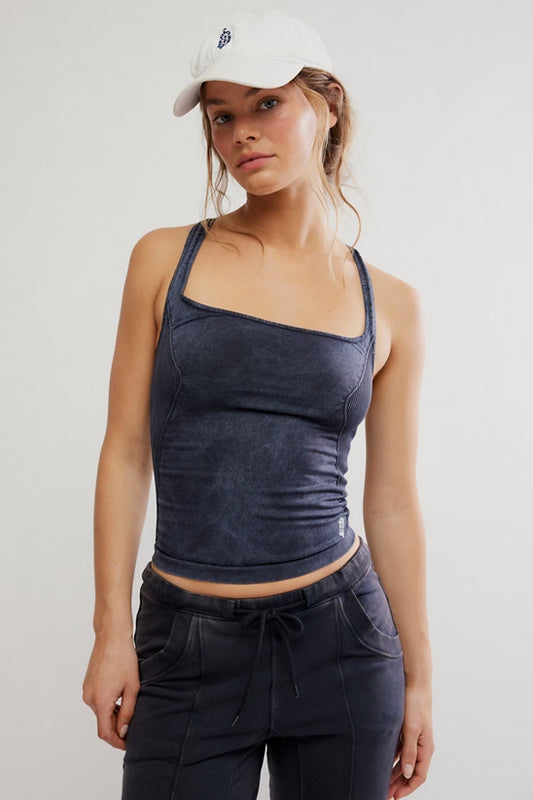 FREE PEOPLE GOOD KARMA LONG TANK WASHED BLACK