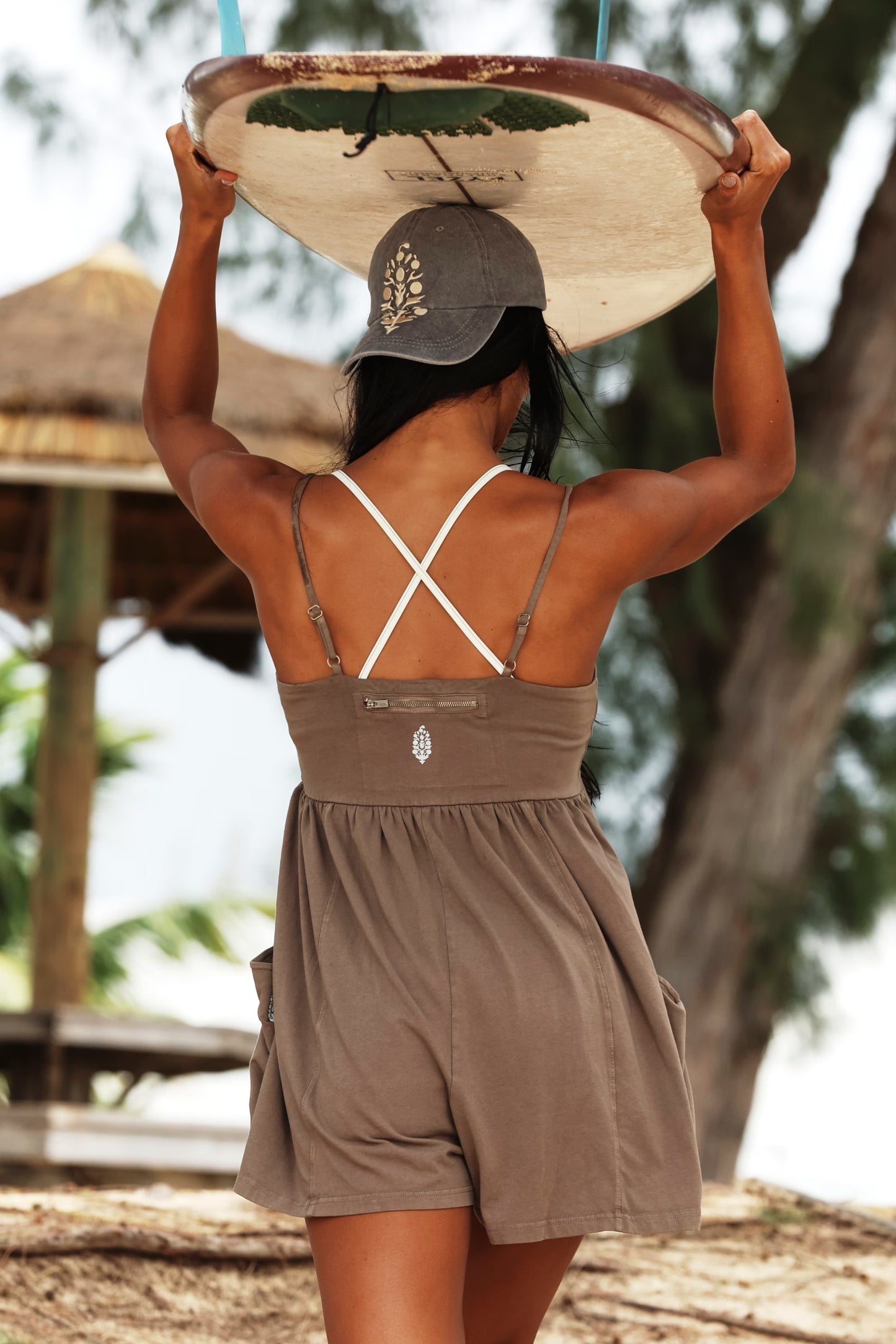 FREE PEOPLE MOVEMENT HOT SHOT STRAPPY ROMPER PEWTER