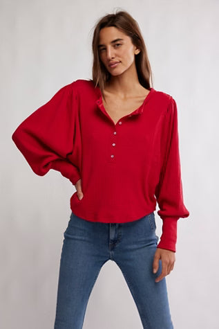 SALE FREE PEOPLE QUINN KNIT TOP SALSA