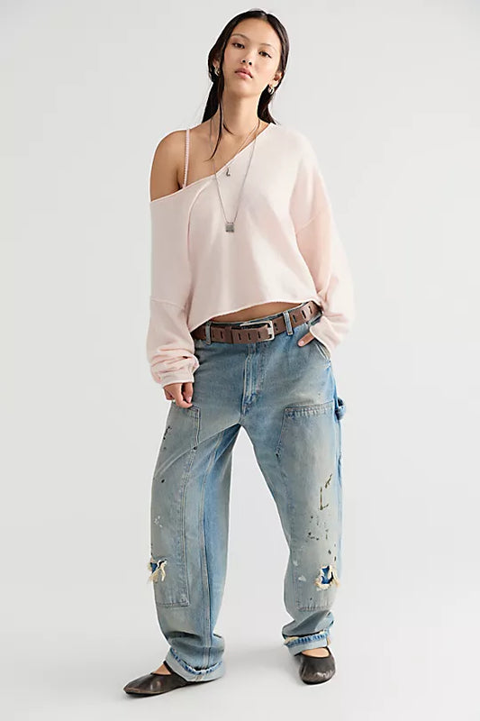 FREE PEOPLE SEE ME V-NECK PULLOVER BALLET SLIPPER 1
