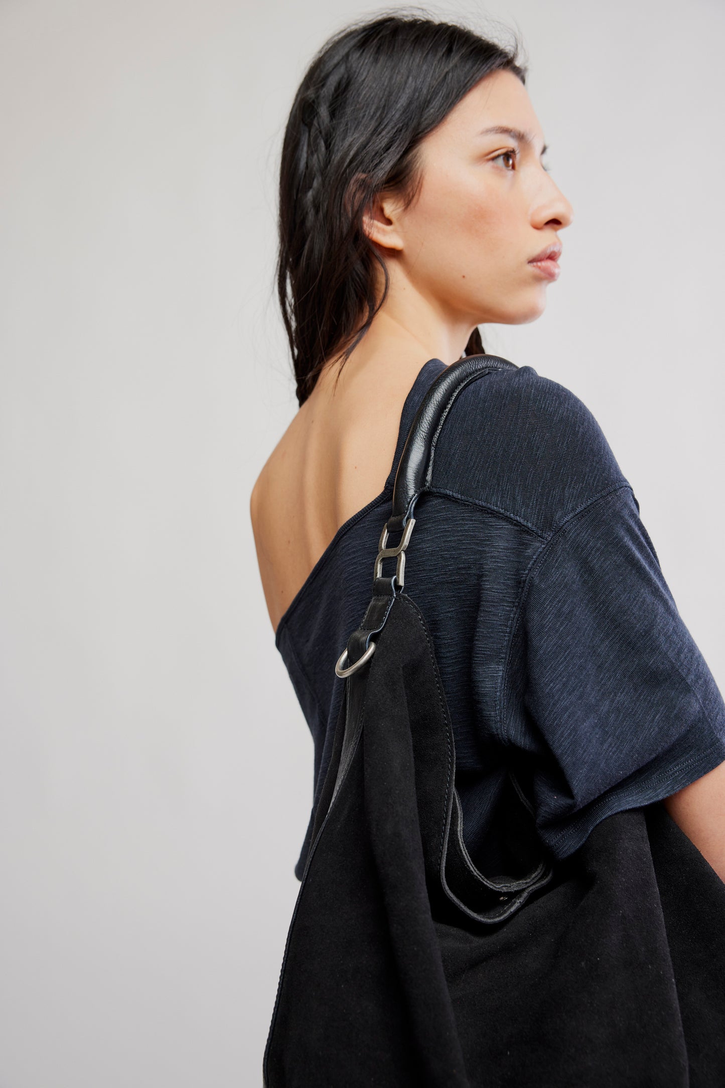 FREE PEOPLE SUZIE SUEDE SLOUCHY OVERSIZED TOTE BAG BLACK