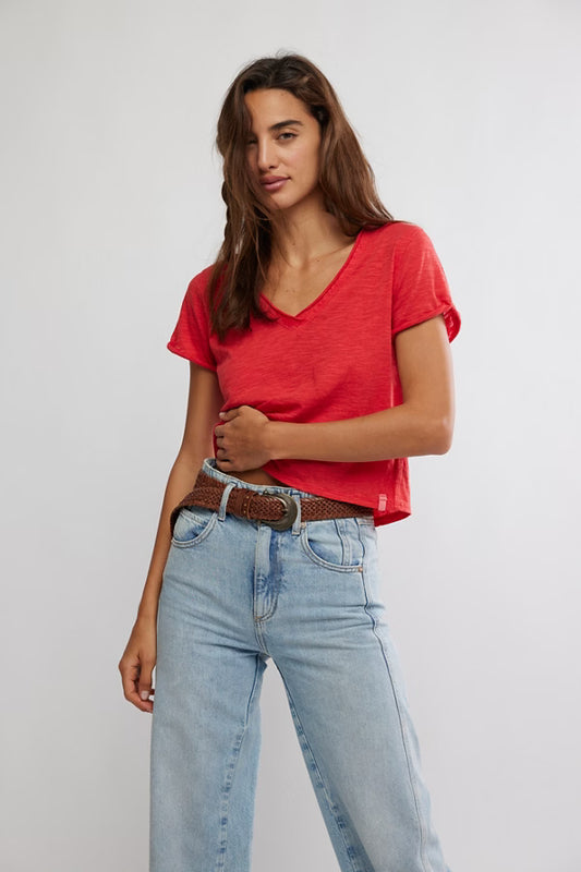 FREE PEOPLE WE THE FREE TAKE 2 TEE RACING RED COMBO
