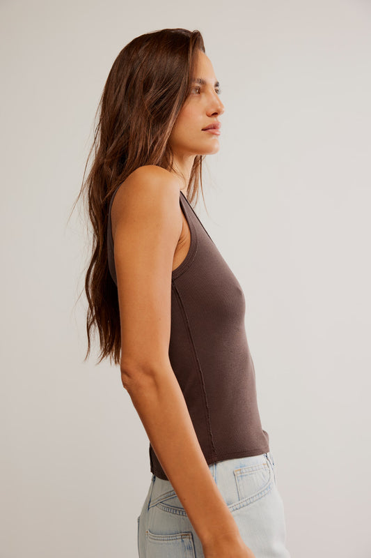 FREE PEOPLE WTF NERIA V-NECK TANK DOUBLE ESPRESSO