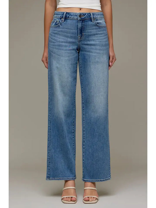 HIDDEN JEAN MID RISE LOGAN DAD JEAN MEDIUM DARK WASH 32" INSEAM