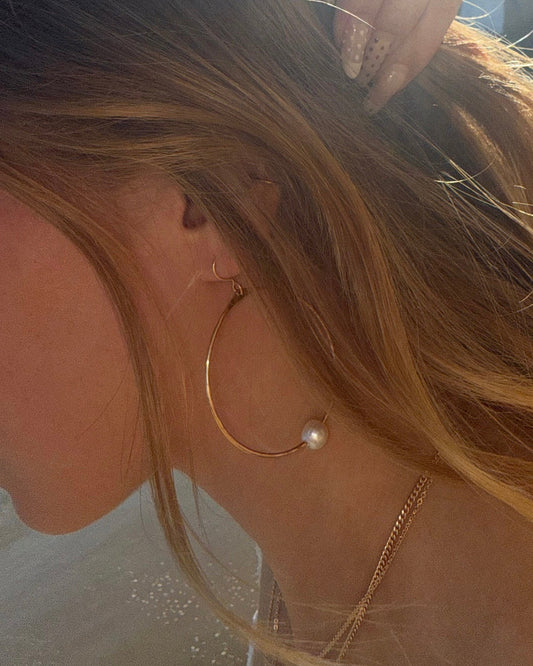 In Situ Gardenia Pearl Hoop Earrings 14K Gold Fill