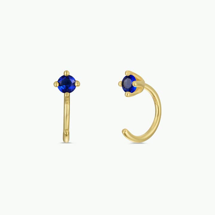 JAXKELLY CZ Huggies-Sapphire-Gold Earrings