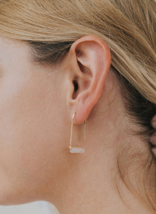 JAXKELLY DROP-ROSE QUARTZ-GOLD EARRINGS- LOVE