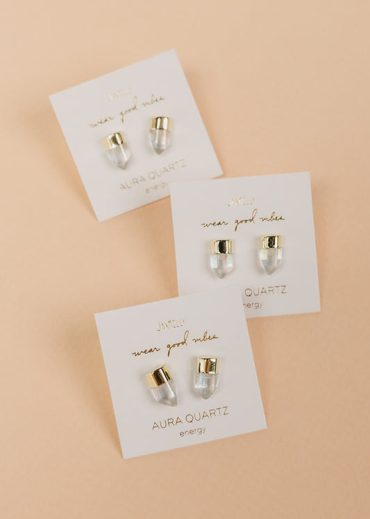 JAXKELLY Gold Dip Point - Aura Quartz - Gold Earrings