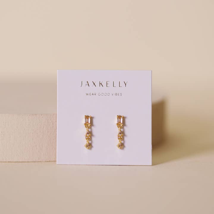 JAXKELLY Mini Baguette Drop Earrings Champagne