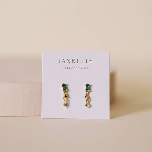 JAXKELLY Mini Baguette Drop Earrings Emerald