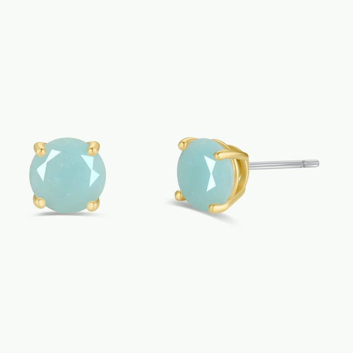 JAXKELLY ROUND AMAZONITE GEMSTONE GOLD EARRINGS