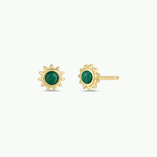 JAXKELLY SUN STUD MALACHITE GOLD EARRINGS