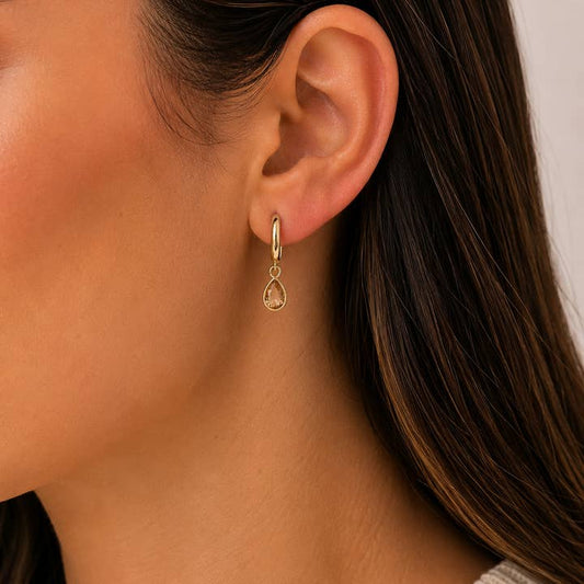 JAXKELLY Teardrop Charm Hoop-Champagne CZ