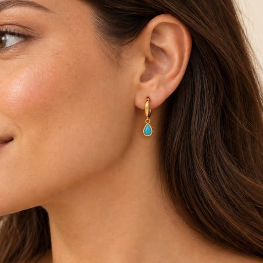JAXKELLY Teardrop Charm Hoop-Turquoise