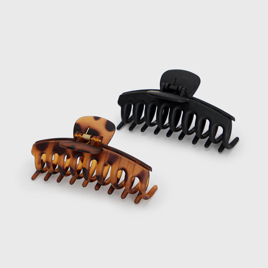 KITSCH Eco Friendly Oversized Matte Claw Clips 2pc Black & Tort