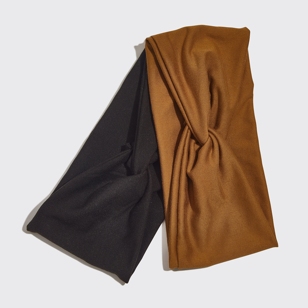 KITSCH RECYCLED FABRIC WIDE 2PC HEADBAND BLACK/CAMEL