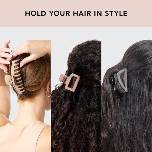 KITSCH RECYCLED PLASTIC NEUTRAL ASSORTED OVERSIZE CLAW CLIPS 3pc SET